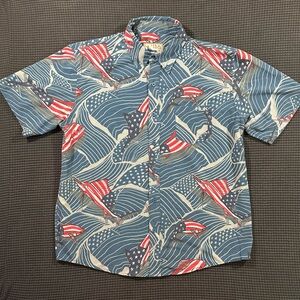 Huk Performance Fishing Shirt Mens Medium Patriotic American Flag Button Up